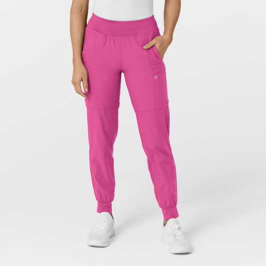 W123 5555 Comfort Waist Cargo Jogger Scrub Pants Hot Pink Model Image Front | Wink