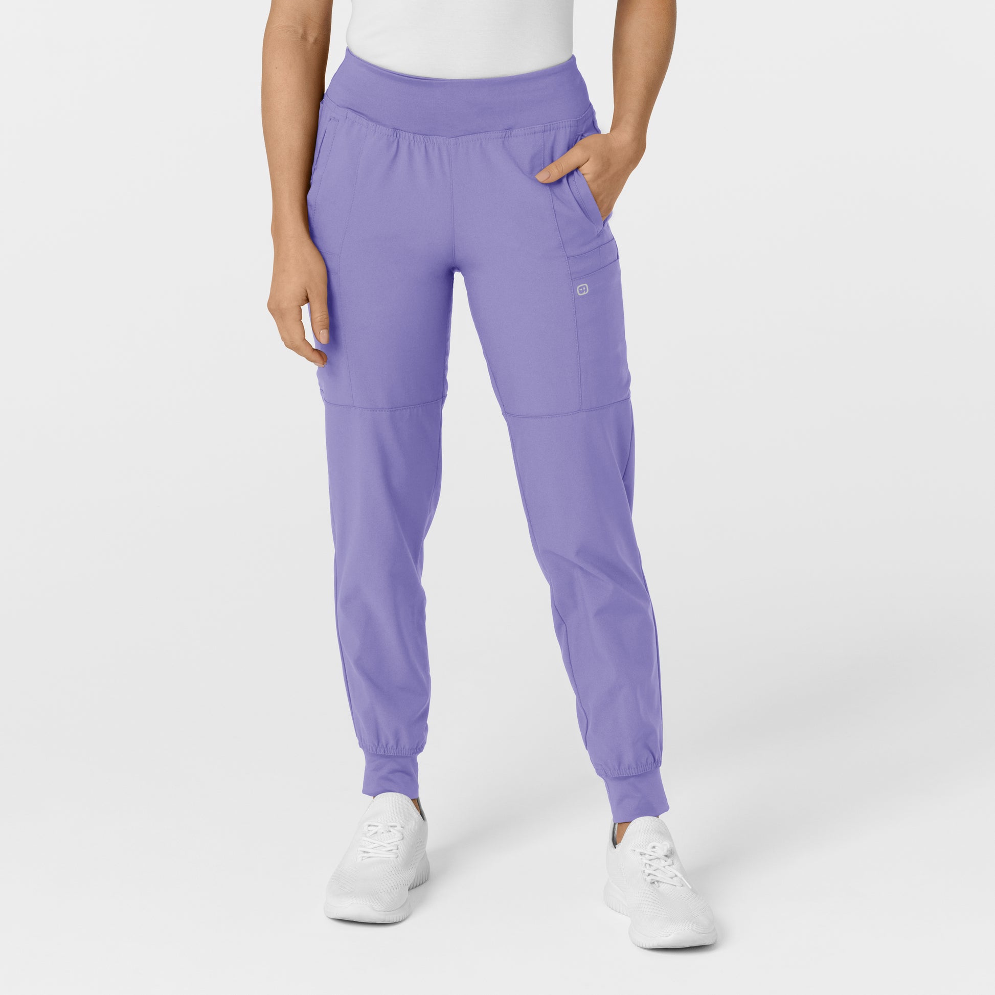 W123 5555 Comfort Waist Cargo Jogger Scrub Pants Iris Purple Model Image Front | Wink