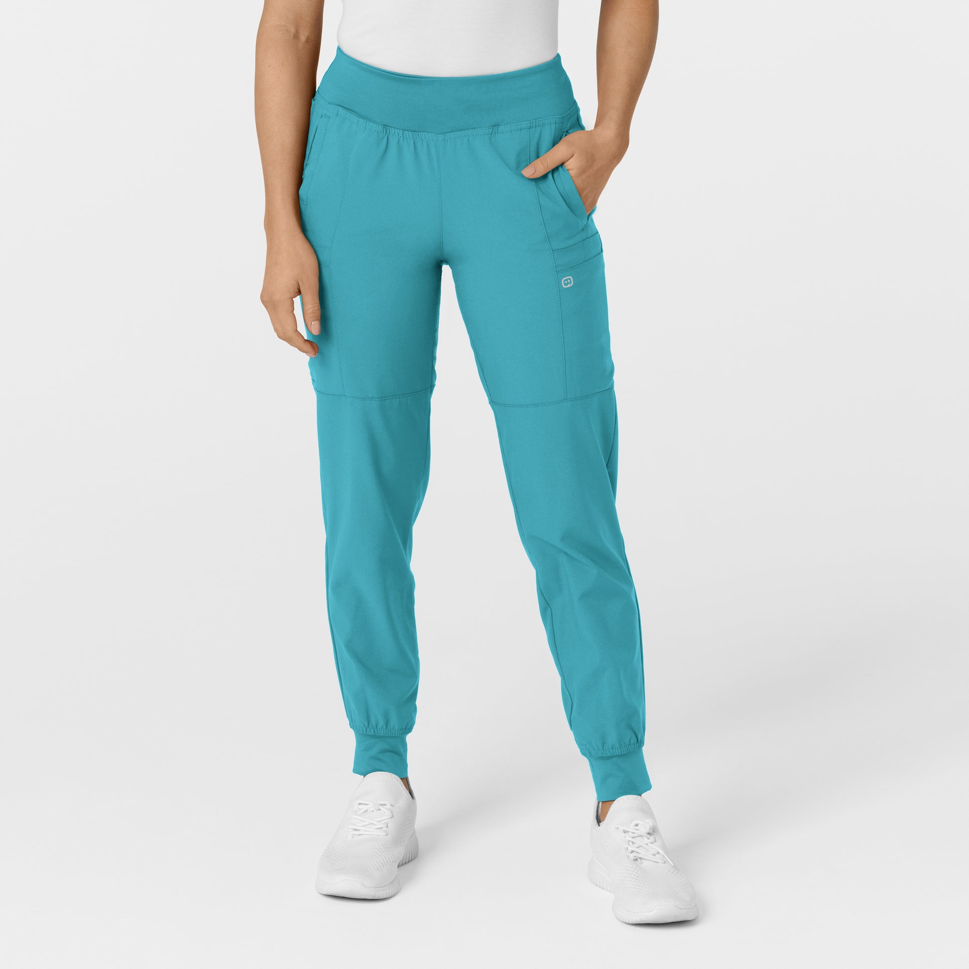 W123 5555 Comfort Waist Cargo Jogger Scrub Pants Teal Blue Model Image Front | Wink