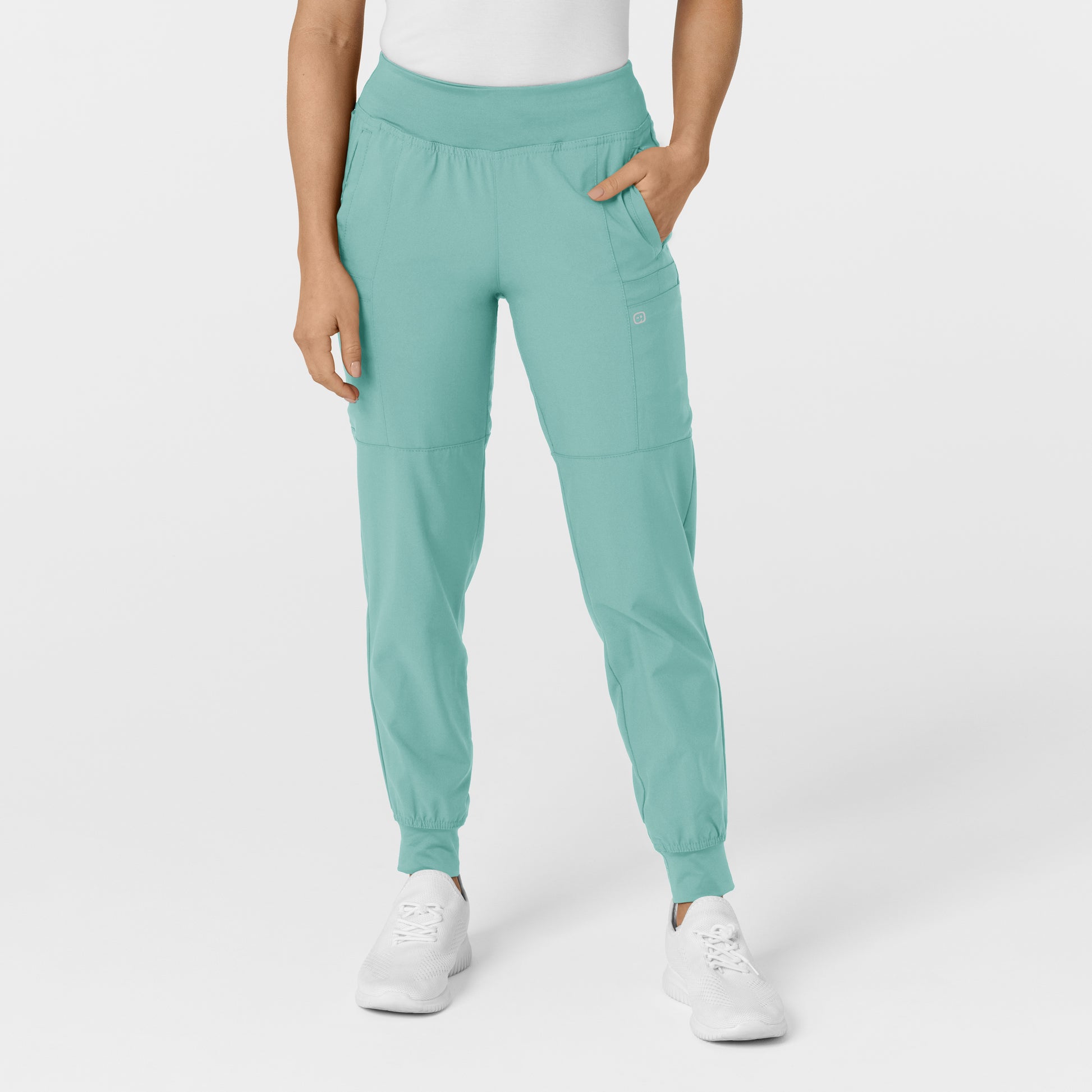 W123 5555 Comfort Waist Cargo Jogger Scrub Pants Turquoise Model Image Front | Wink