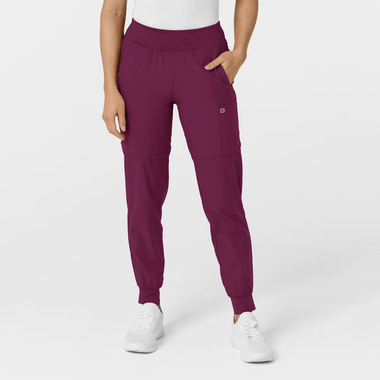 W123 5555 Comfort Waist Cargo Jogger Scrub Pants Wine Model Image Front | Wink