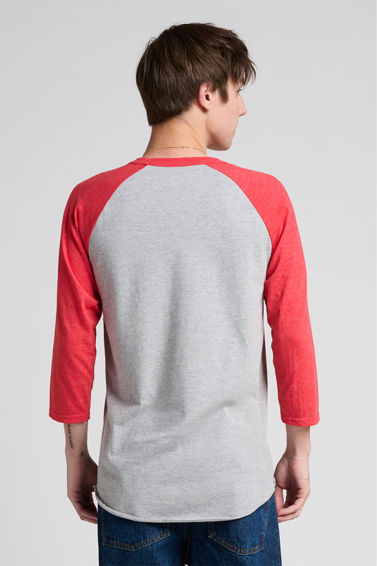 Jerzees Unisex Premium Blend Combed Ring Spun 3/4-Sleeve Raglan 560R Oxford/ Fiery Red Heather