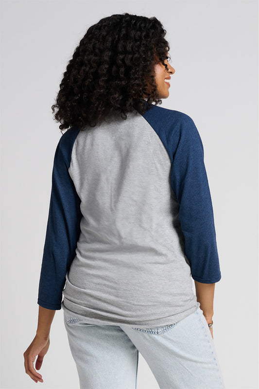 Jerzees Unisex Premium Blend Combed Ring Spun 3/4-Sleeve Raglan 560R Oxford/ Indigo Heather