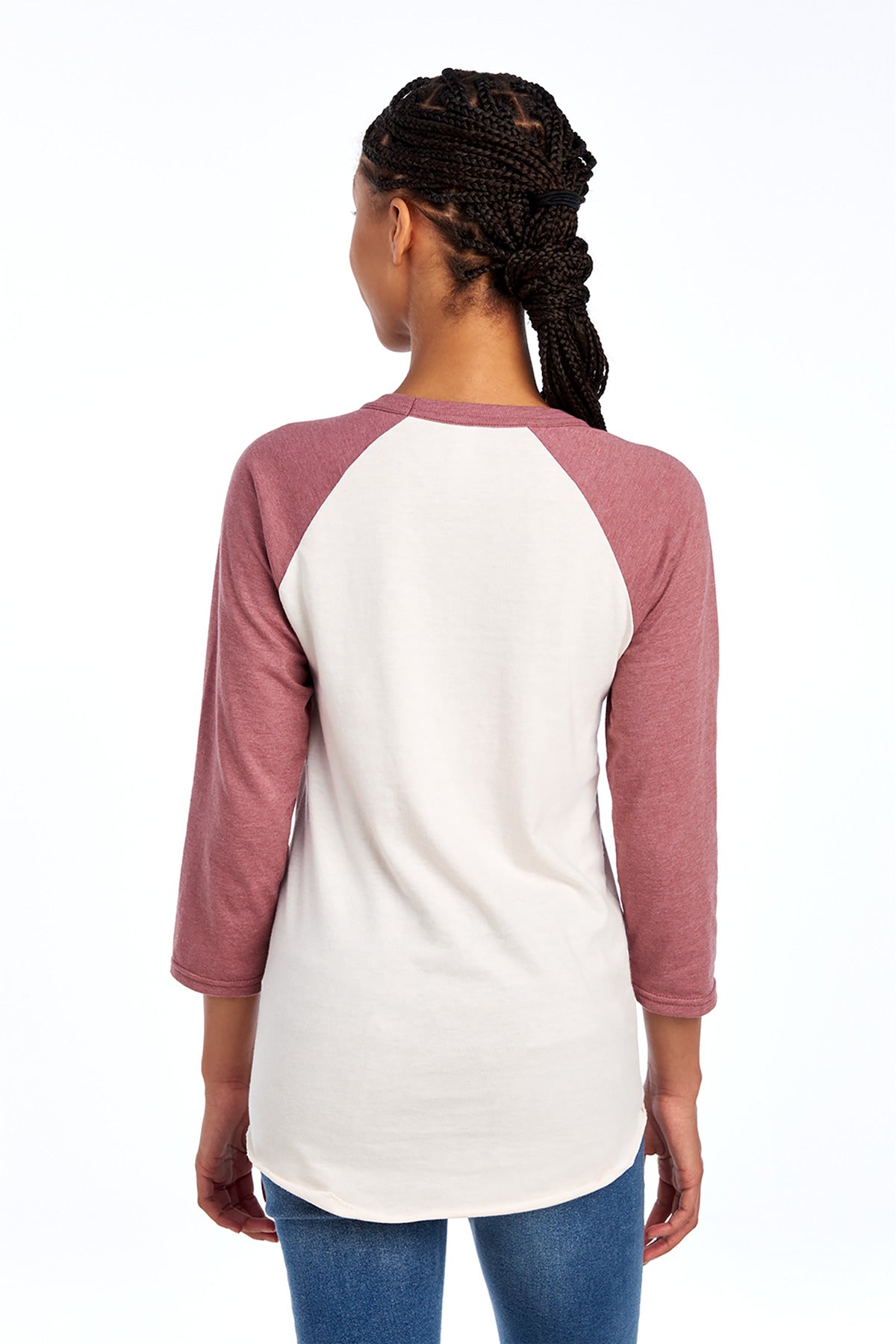 Jerzees Unisex Premium Blend Combed Ring Spun 3/4-Sleeve Raglan 560R Sweet Cream Heather/ Heather Mauve