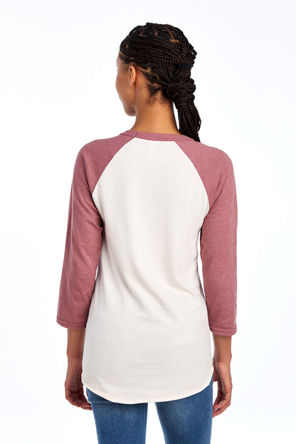 Jerzees Unisex Premium Blend Combed Ring Spun 3/4-Sleeve Raglan 560R Sweet Cream Heather/ Heather Mauve