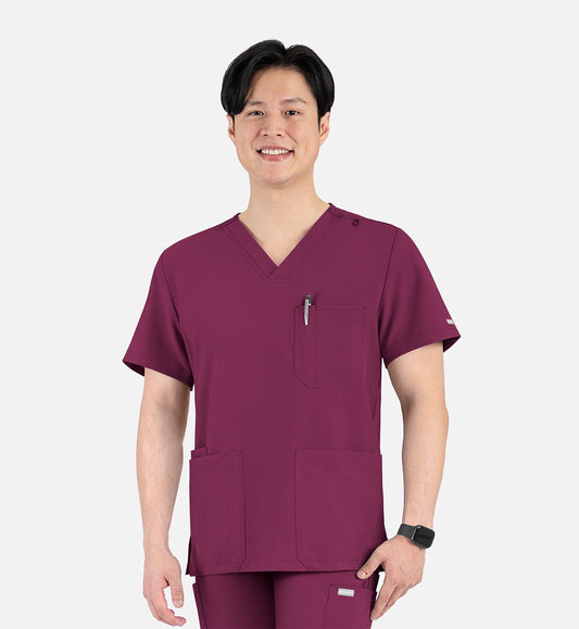 Momentum 5802 Men's 4 Pocket Banded V-Neck Top Wine