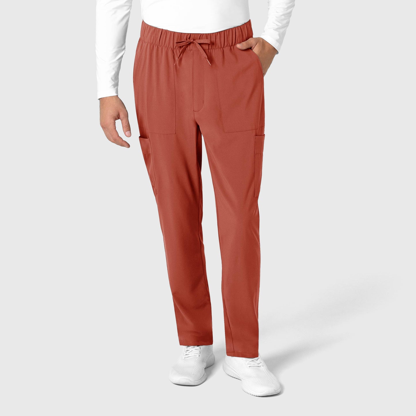 RENEW 5834 Men's Tapered Scrub Pants Mineral Red Model Image Front | Wink