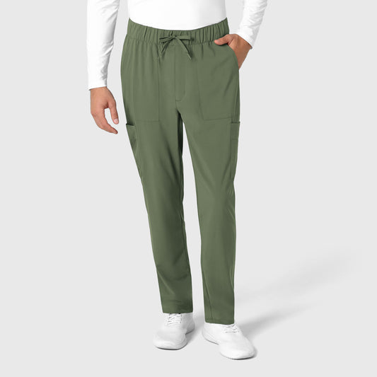 RENEW 5834 Men's Tapered Scrub Pants Olive Model Image Front | Wink