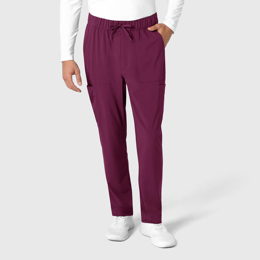 RENEW 5834 Men's Tapered Scrub Pants Wine Model Image Front | Wink