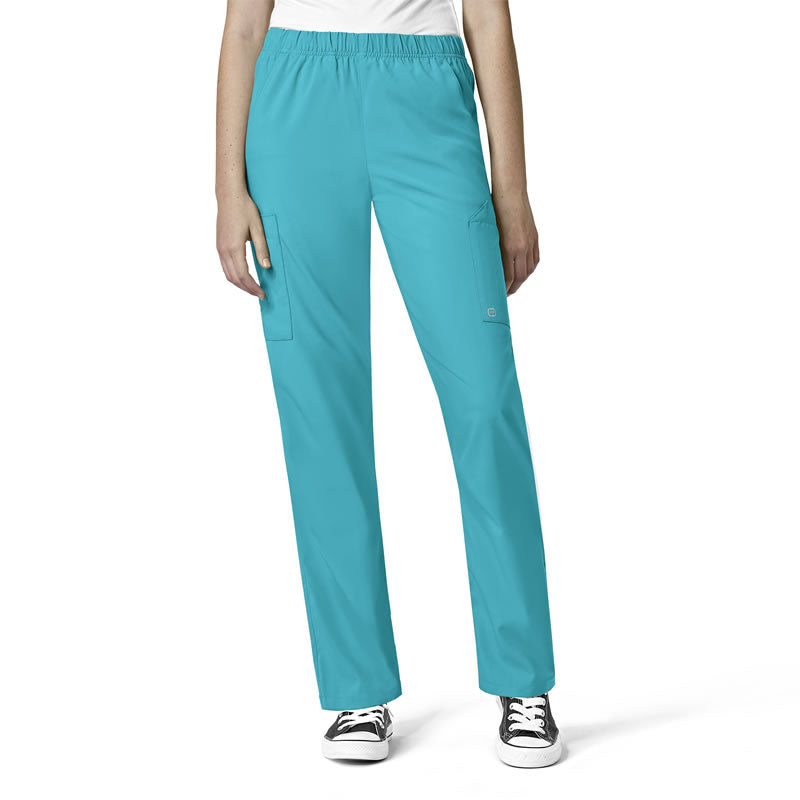 W123 5855 Unisex Multi-Cargo Scrub Pants Teal Blue Model Image Front | Wink