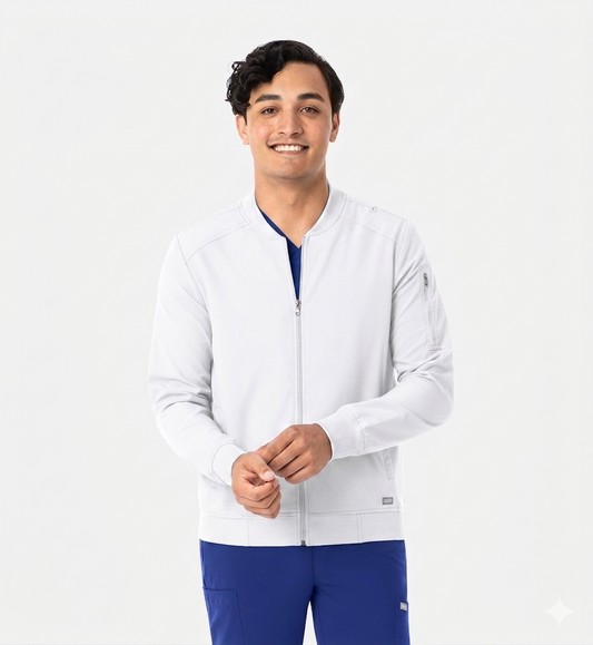 Momentum 5861 Mens Full Zip Bomber Jacket White
