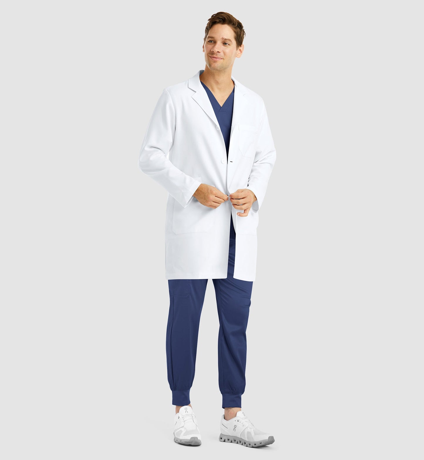 Cleveland Clinic Momentum Lab Coats 5872 Men's Mid Length Lab Coat White
