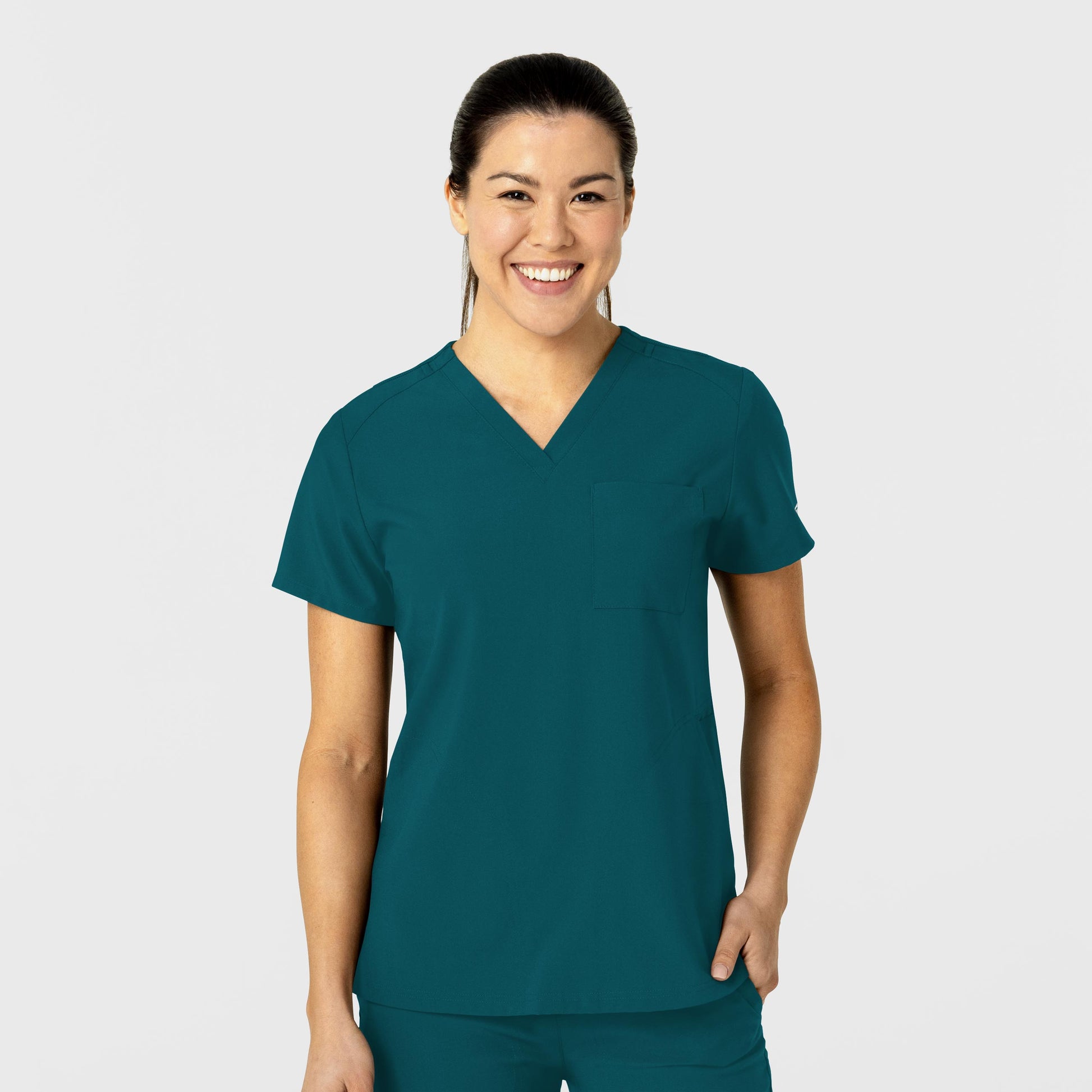 W123 6045 Flex-n-Reach V-Neck Scrub Top Caribbean Model Image Front | Wink