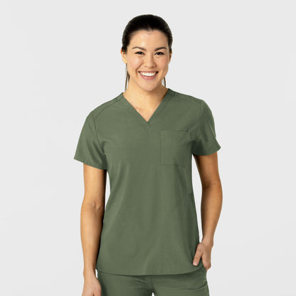 W123 6045 Flex-n-Reach V-Neck Scrub Top Olive Model Image Front | Wink