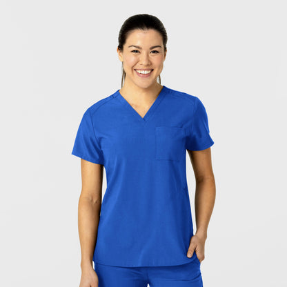 W123 6045 Flex-n-Reach V-Neck Scrub Top Royal Model Image Front | Wink