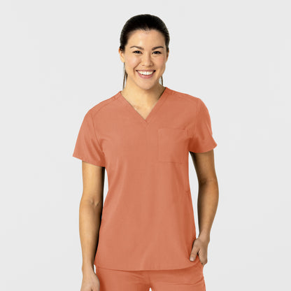 W123 6045 Flex-n-Reach V-Neck Scrub Top Terracotta Model Image Front | Wink