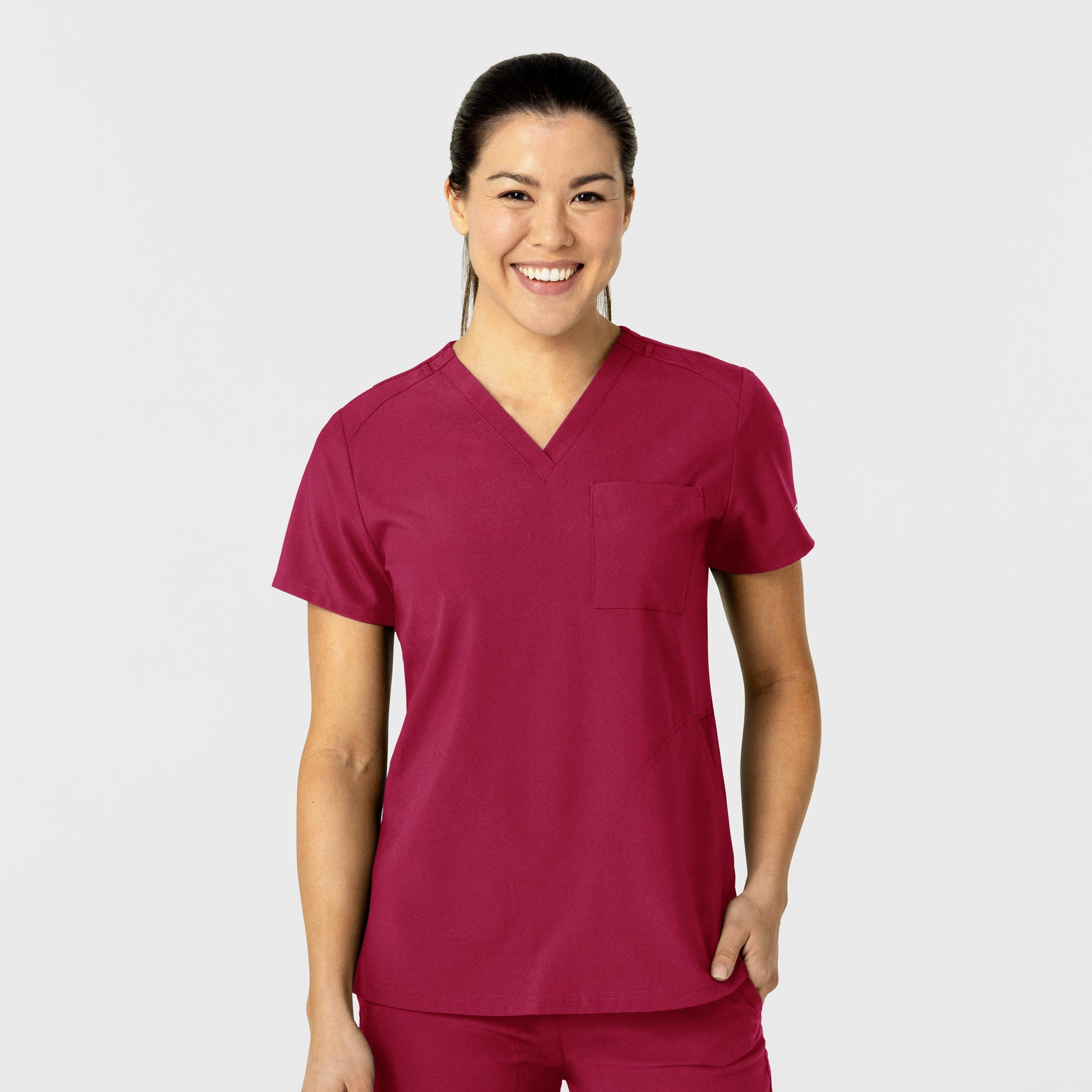 W123 6045 Flex-n-Reach V-Neck Scrub Top Viva Magenta Model Image Front | Wink