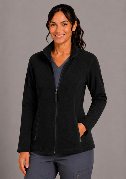 Perfect Fleece 6055 Women's 2 Pocket Bonded Fleece Full Zip Jacket Black
