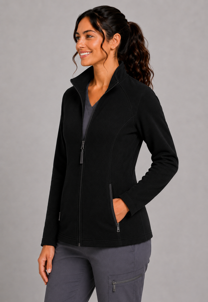 Perfect Fleece 6055 Women's 2 Pocket Bonded Fleece Full Zip Jacket Black