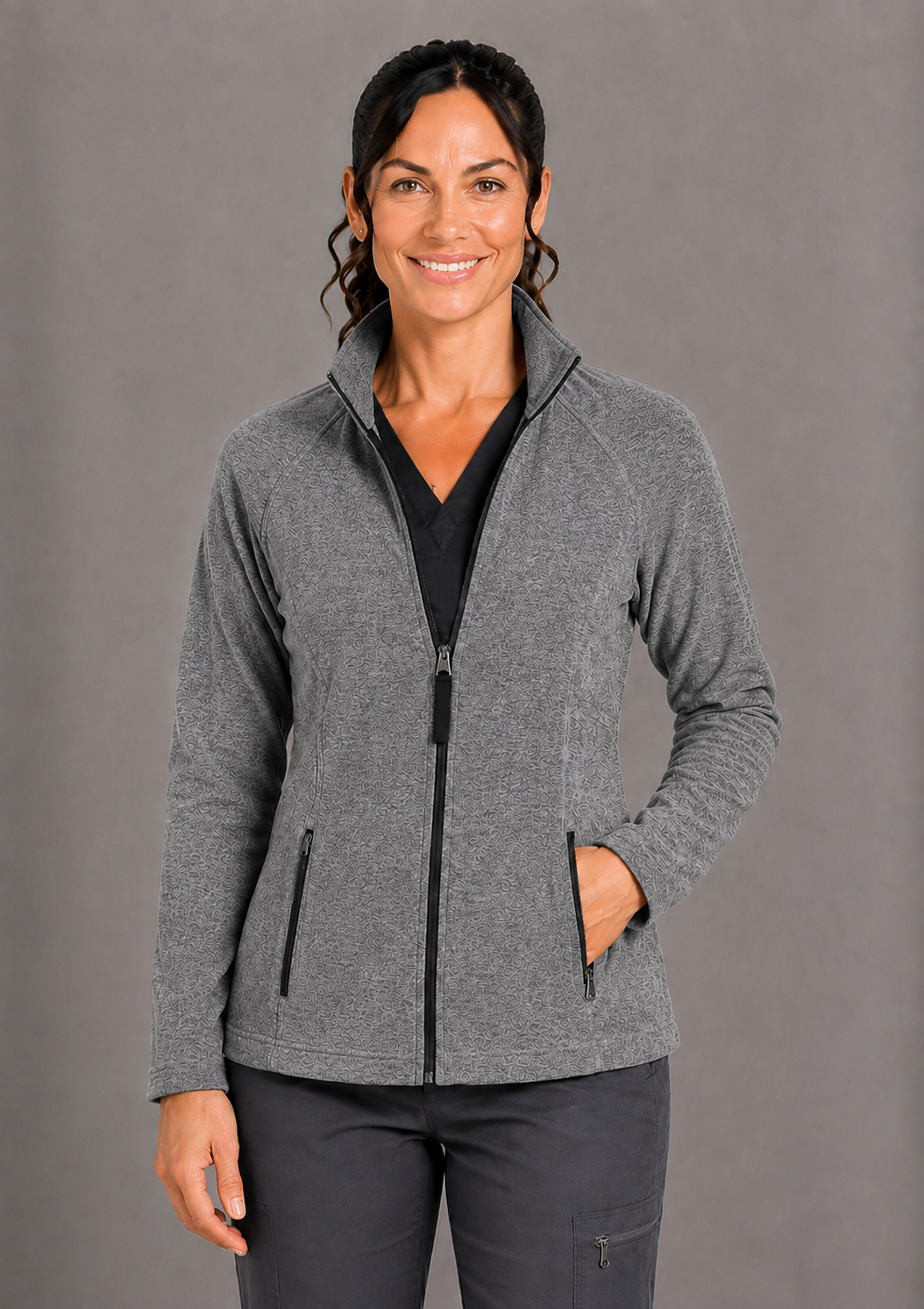Perfect Fleece 6055 Women's 2 Pocket Bonded Fleece Full Zip Jacket Heather Grey
