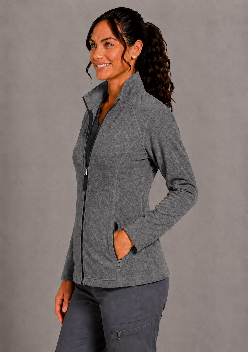 Perfect Fleece 6055 Women's 2 Pocket Bonded Fleece Full Zip Jacket Heather Grey