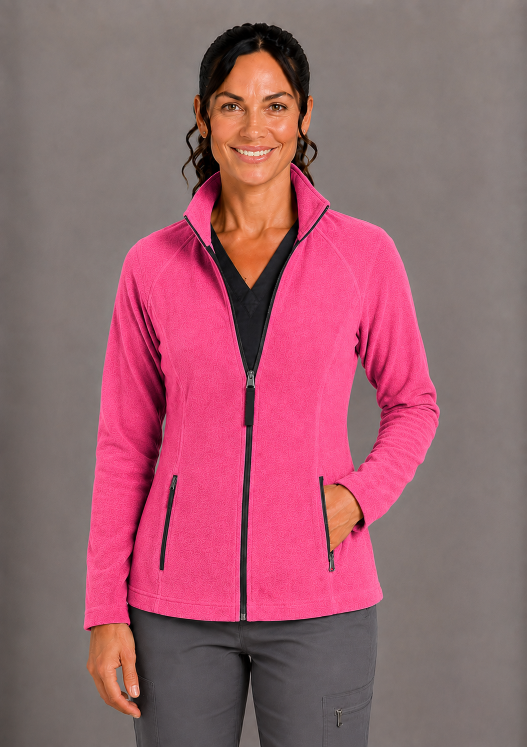 Perfect Fleece 6055 Women's 2 Pocket Bonded Fleece Full Zip Jacket Hot Pink