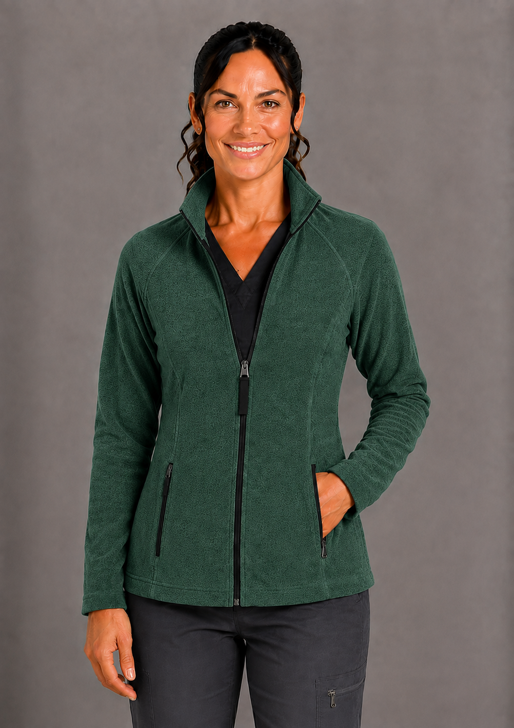 Perfect Fleece 6055 Women's 2 Pocket Bonded Fleece Full Zip Jacket Hunter