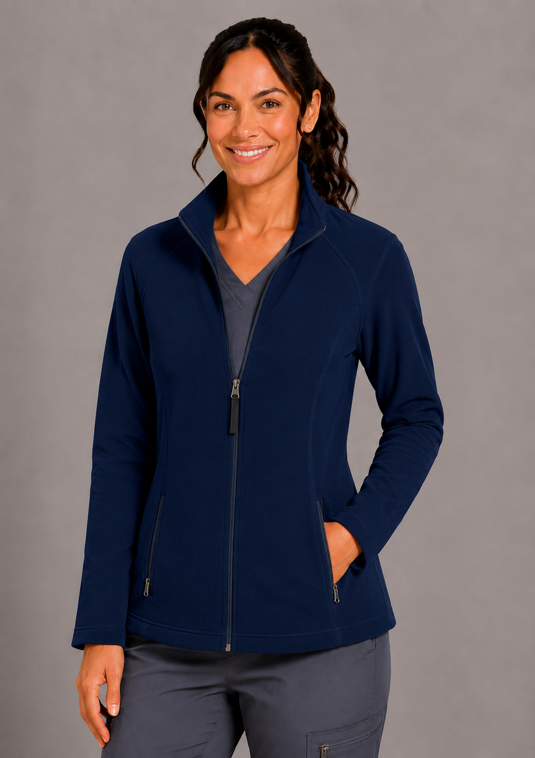 Perfect Fleece 6055 Women's 2 Pocket Bonded Fleece Full Zip Jacket Navy