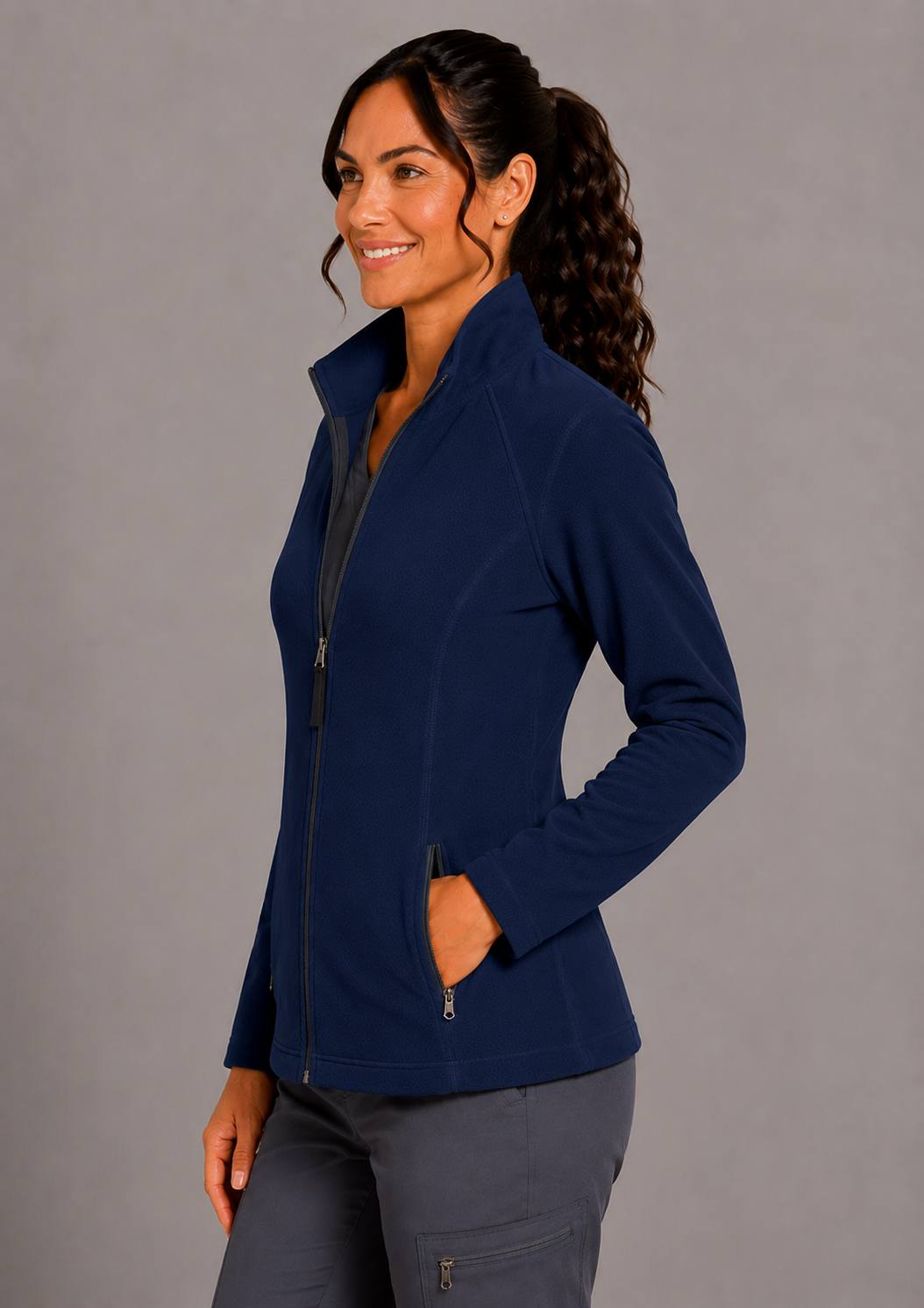Perfect Fleece 6055 Women's 2 Pocket Bonded Fleece Full Zip Jacket Navy