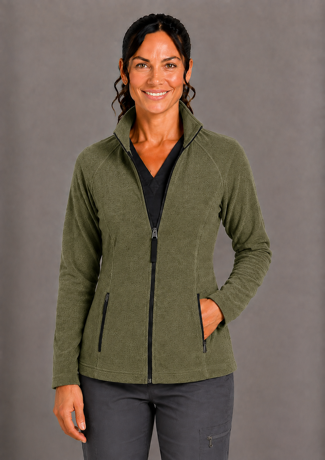 Perfect Fleece 6055 Women's 2 Pocket Bonded Fleece Full Zip Jacket Olive