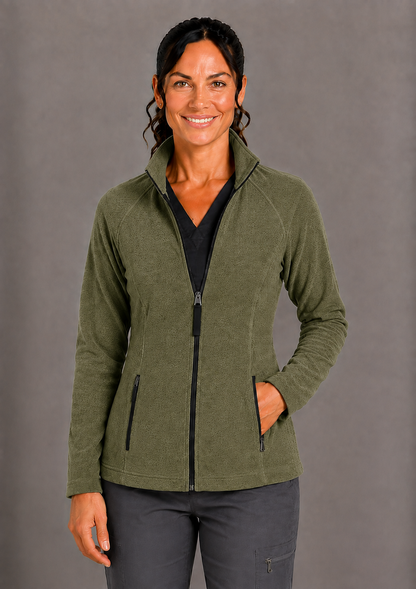 Perfect Fleece 6055 Women's 2 Pocket Bonded Fleece Full Zip Jacket Olive