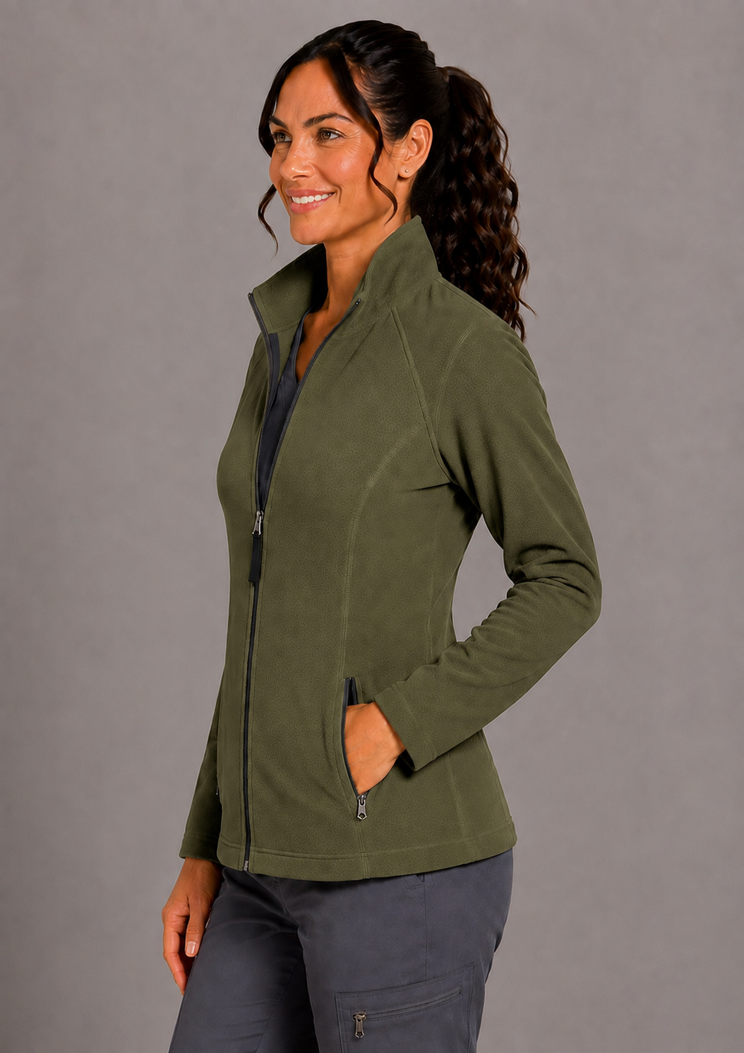 Perfect Fleece 6055 Women's 2 Pocket Bonded Fleece Full Zip Jacket Olive