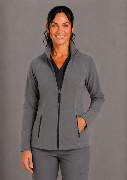 Perfect Fleece 6055 Women's 2 Pocket Bonded Fleece Full Zip Jacket Pewter