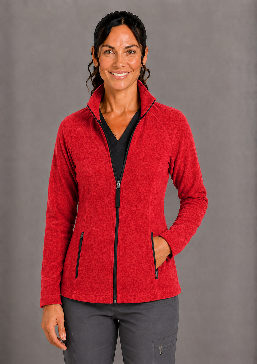 Perfect Fleece 6055 Women's 2 Pocket Bonded Fleece Full Zip Jacket Red