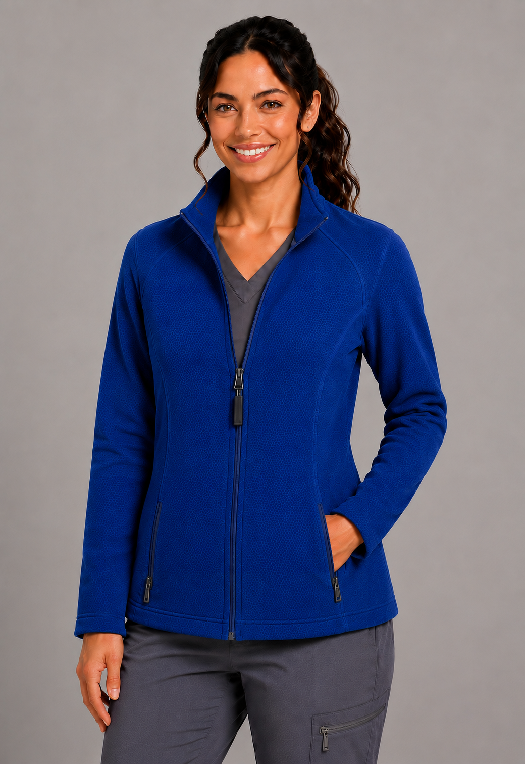Perfect Fleece 6055 Women's 2 Pocket Bonded Fleece Full Zip Jacket Royal Blue