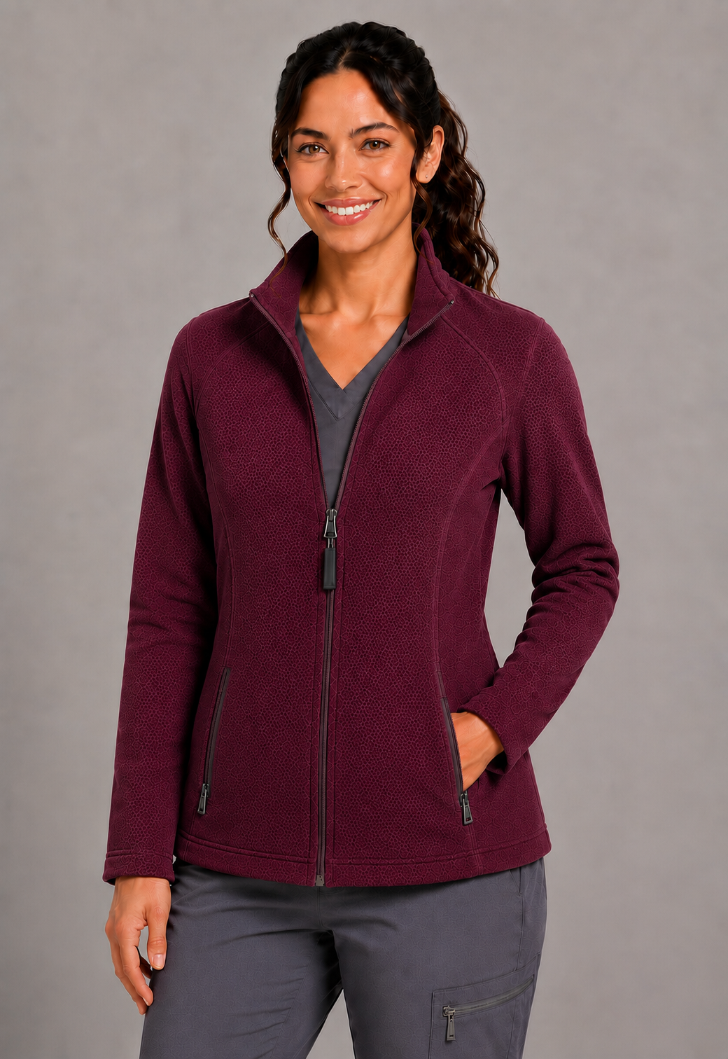 Perfect Fleece 6055 Women's 2 Pocket Bonded Fleece Full Zip Jacket Wine