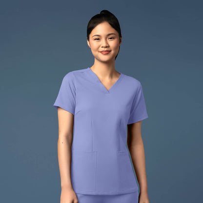 Thrive 6122 Fitted 3-Pocket V-Neck Scrub Top Ceil Blue Model Image Front | Wink