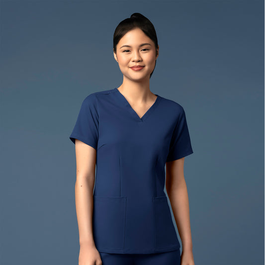 Thrive 6122 Fitted 3-Pocket V-Neck Scrub Top Navy Model Image Front | Wink