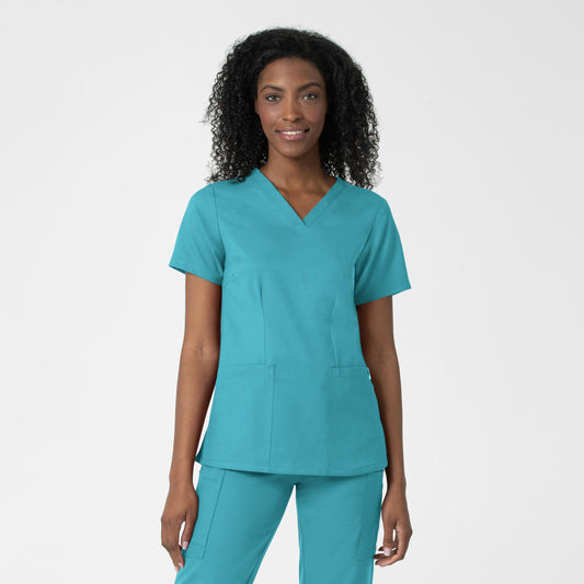 Thrive 6122 Fitted 3-Pocket V-Neck Scrub Top Teal Blue Model Image Front | Wink