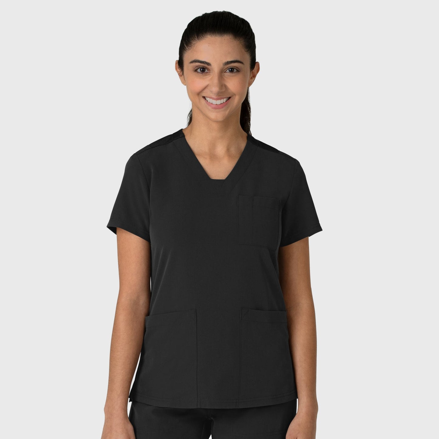 Nova 6132 Flex-n-Reach V-Neck Scrub Top Black Model Image Front | Wink