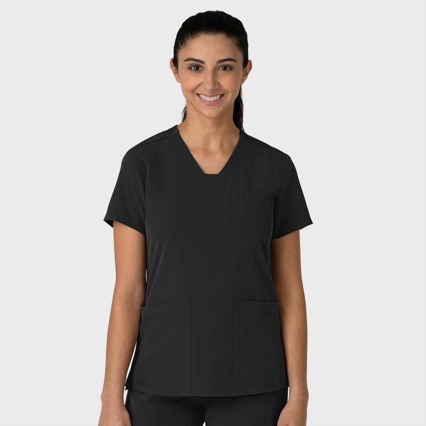 Nova 6132 Flex-n-Reach V-Neck Scrub Top Black Model Image Front | Wink