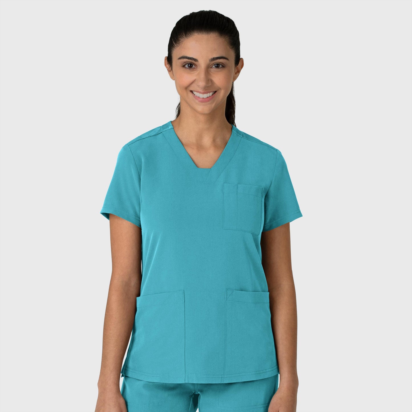 Nova 6132 Flex-n-Reach V-Neck Scrub Top Teal Blue Model Image Front | Wink