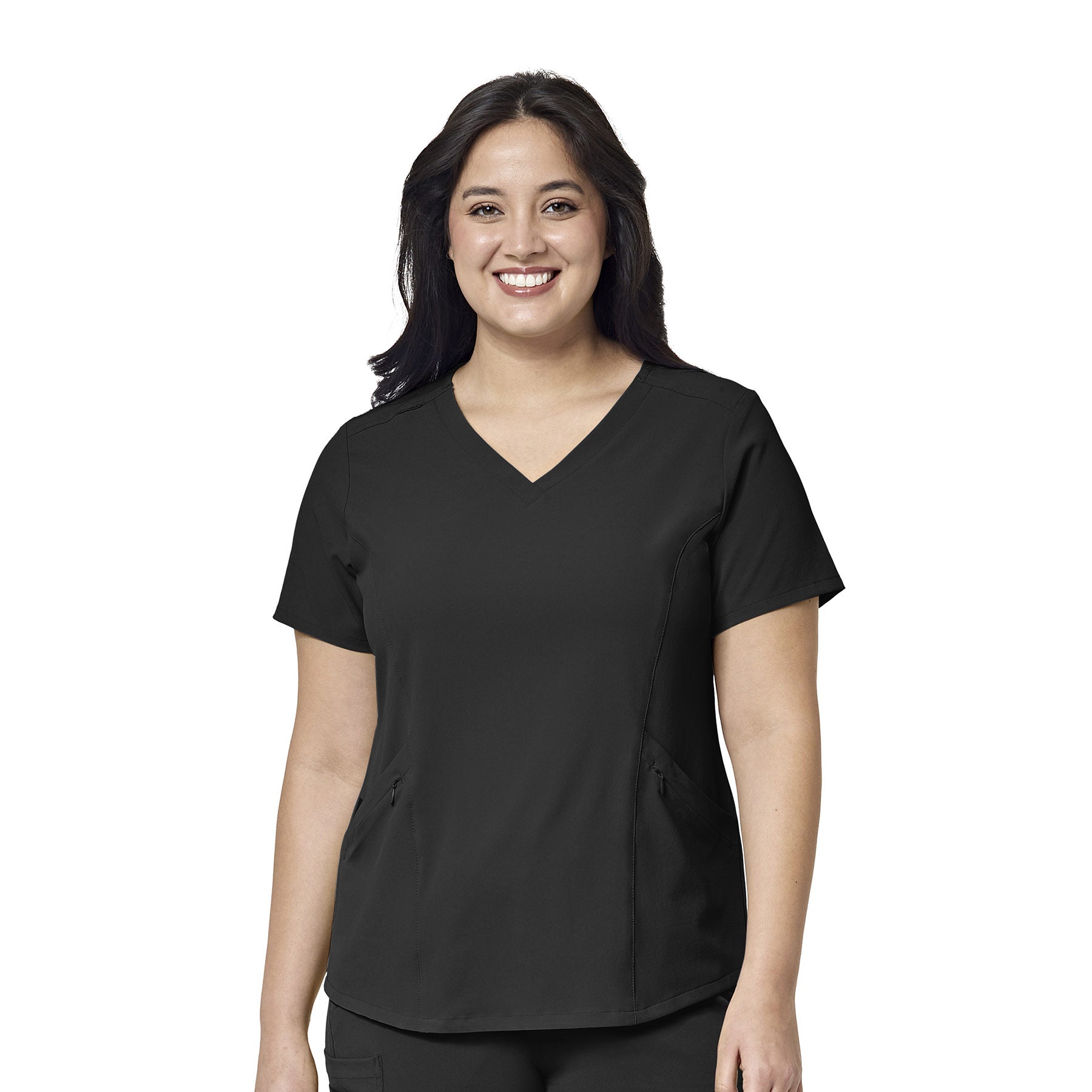 RENEW 6134 V-Neck Scrub Top Black Model Image Front | Wink