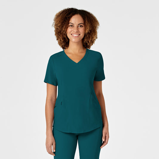 RENEW 6134 V-Neck Scrub Top Caribbean Blue Model Image Front | Wink