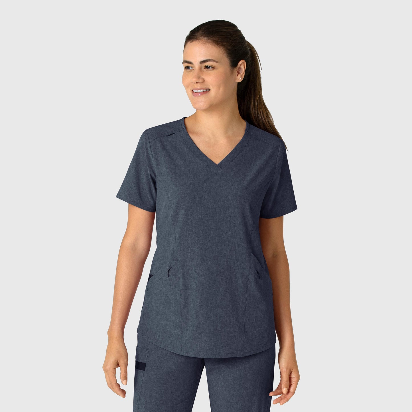 RENEW 6134 V-Neck Scrub Top Navy Heather Model Image Front | Wink