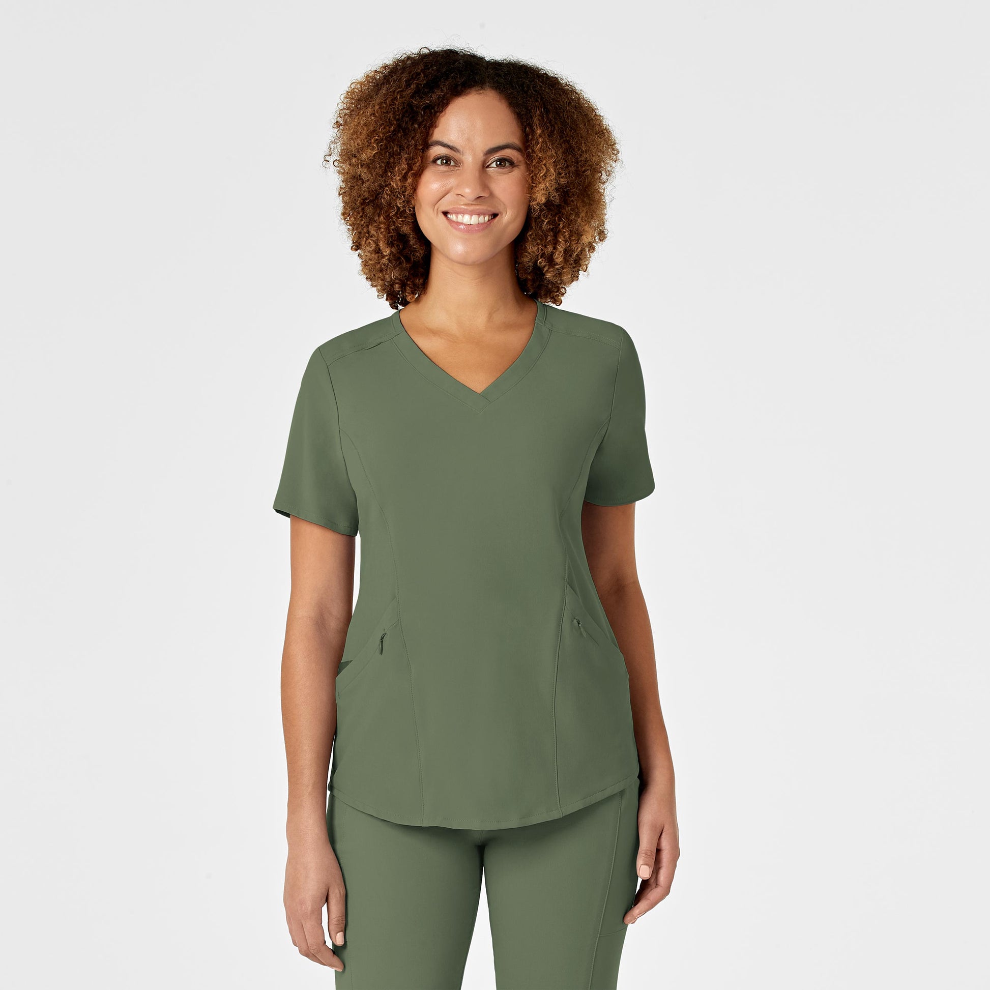 RENEW 6134 V-Neck Scrub Top Olive Model Image Front | Wink