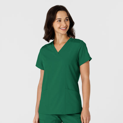 W123 6145 Flex-n-Reach Side Panel V-Neck Scrub Top Hunter Model Image Front | Wink