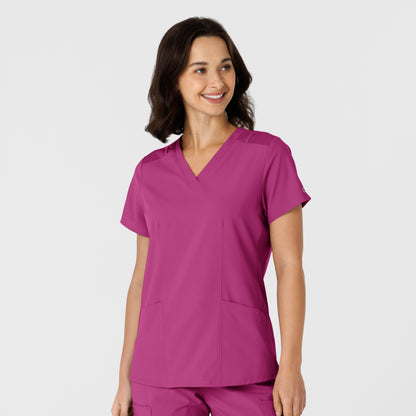 W123 6145 Flex-n-Reach Side Panel V-Neck Scrub Top Raspberry Model Image Front | Wink