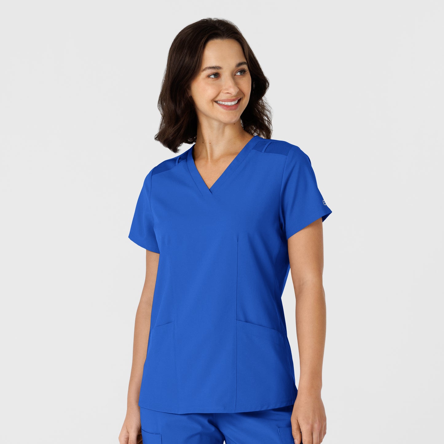 W123 6145 Flex-n-Reach Side Panel V-Neck Scrub Top Royal Model Image Front | Wink