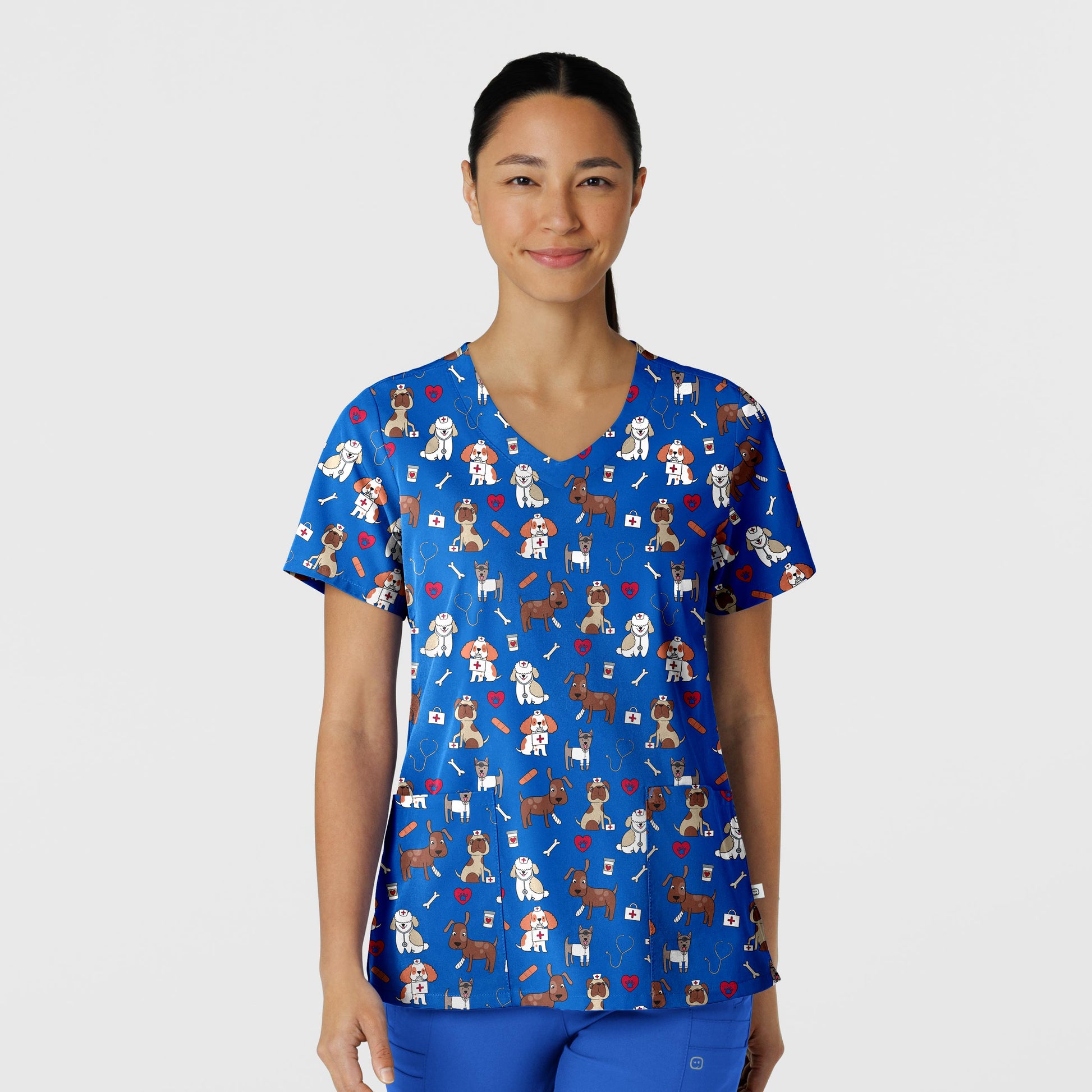 Fashion Prints 6147 V-Neck Print Scrub Top Dog-tor Duty Model Image Front | Wink